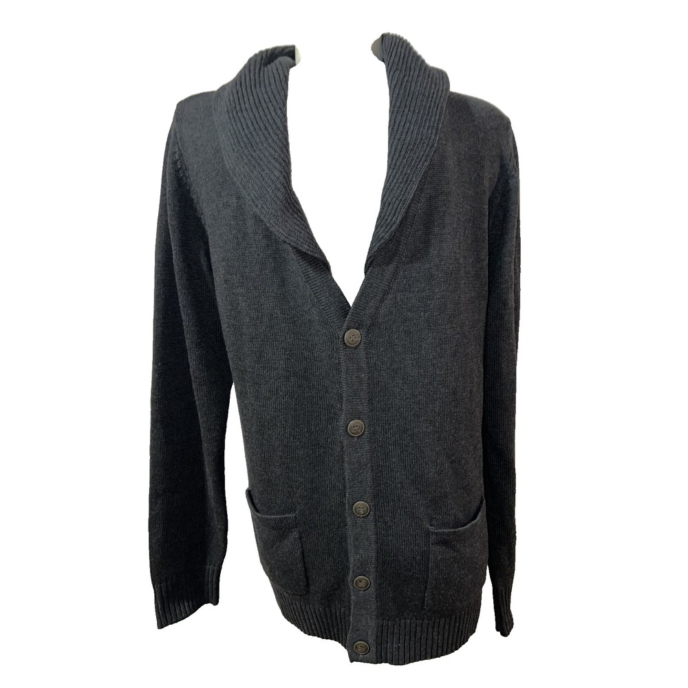 Matchstick Charcoal Black Shawl Collar Button Front Cardigan Sweater XXL Cotton